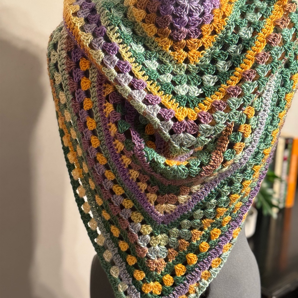 Handmade Multicolor Crochet Triangle Scarf - Cozy Women's Accessory - Picture 3 of 5